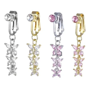 Fake Piercing Butterfly  Stainless Steel Bar Navel Piercing Jewelry Clip on Dangle Belly Button Rings Non Piercing Body Jewelry