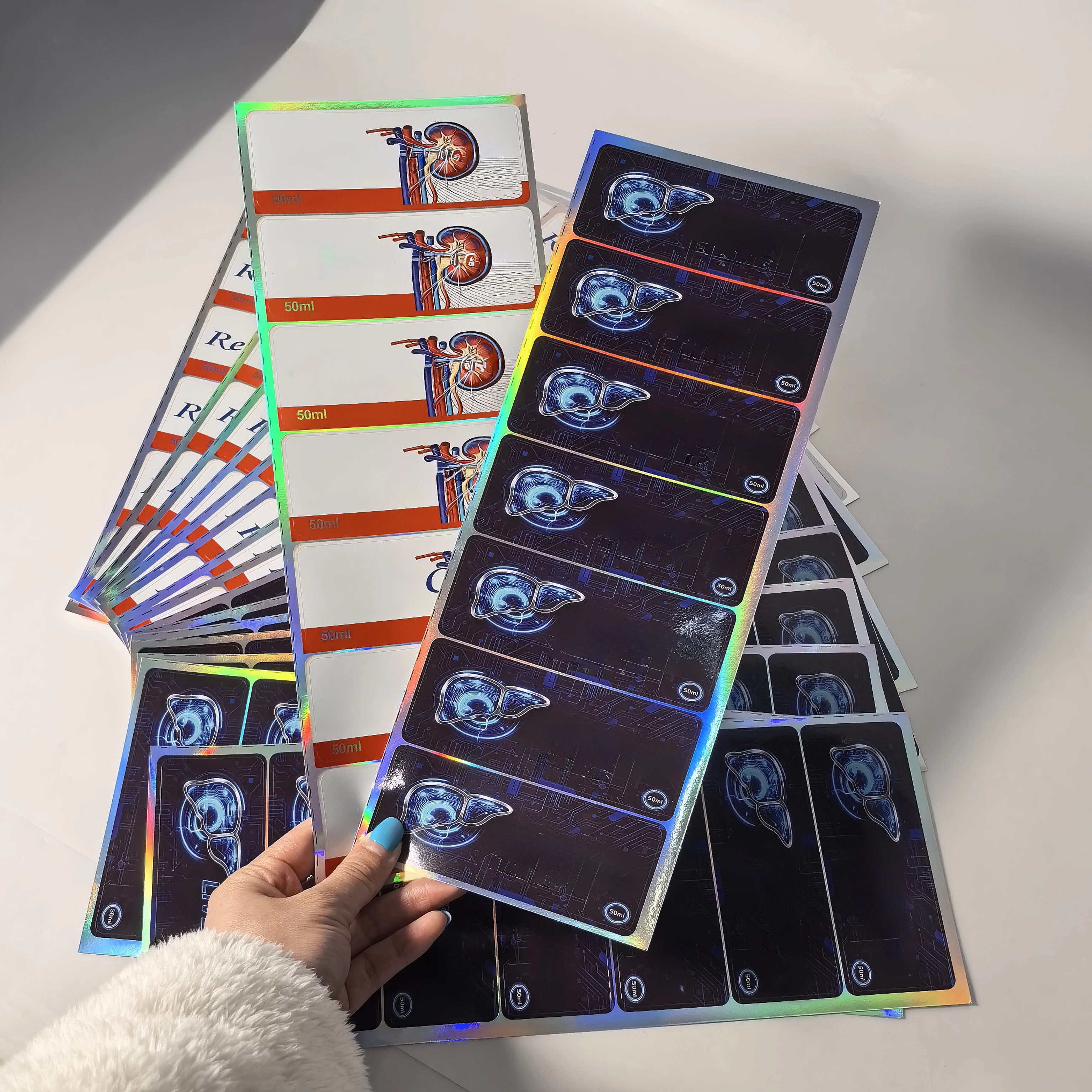 Custom Shiny Hologram Foil Labels for Pill Boxes & Medication Packaging - Waterproof Adhesive Stickers for Glass & Tray Packaging
