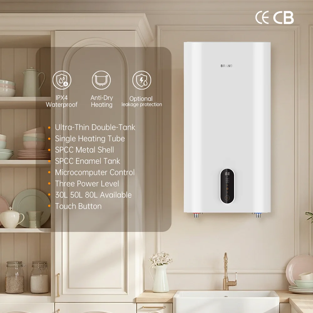 Certifikovaný velkoobchodní ceník CB pro elektrický kotlík na zední montáž o objemu 30 l / 50 l / 80 l, dvoukomorový zásobník z kovu SPCC, elektrický ohřívač vody