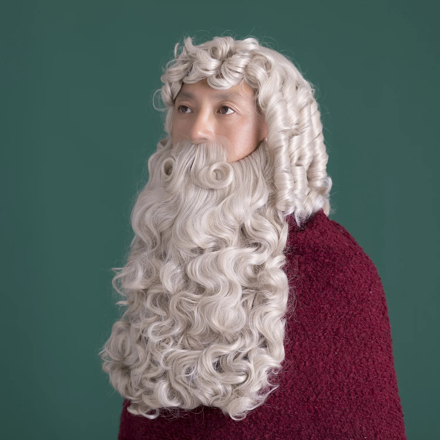 2022 Direct Factory New Design Hot Resistant Synthetic Santa Wig and Beard With Moustache Set