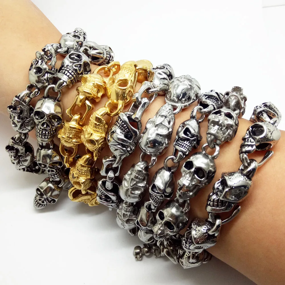 Punk Stainless Steel Skull Chain Bracelet For Men Women, Oem