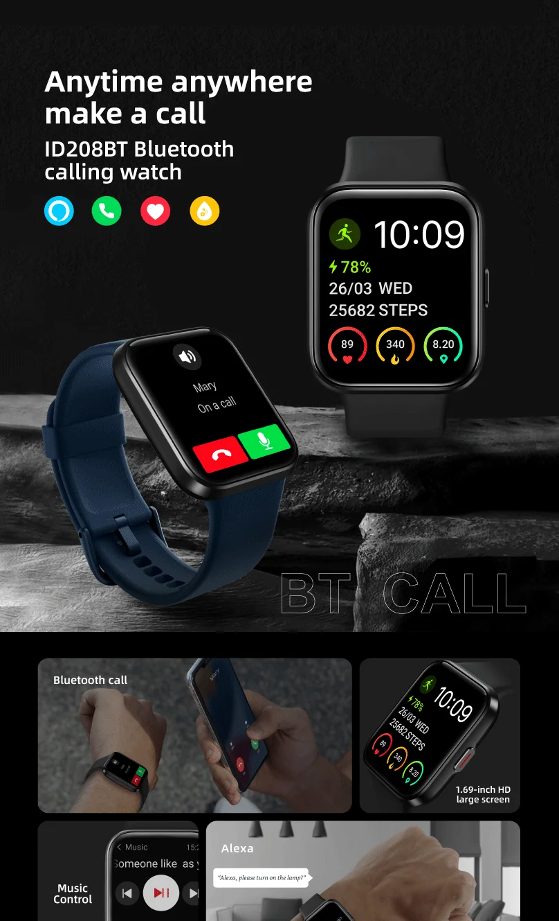 2022 Id208 Bt Bluetoothcalling Smart Watch Fitness Blood Oxygen Watch