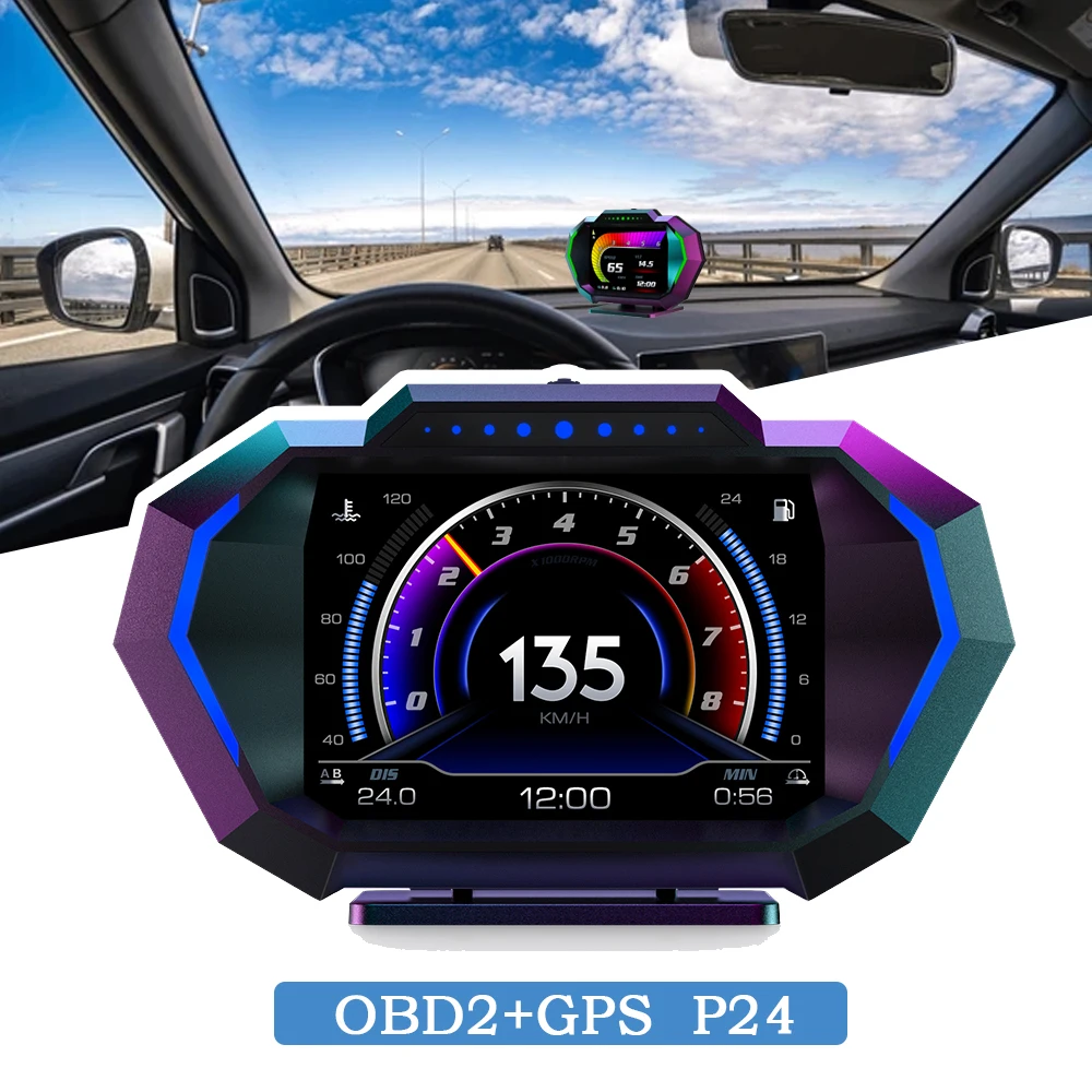 2026 Popular Car Hot Sales Head up Display P24 Speedometer OBD2+GPS Multi-functions Auto Electronics Universal HUD Gauge
