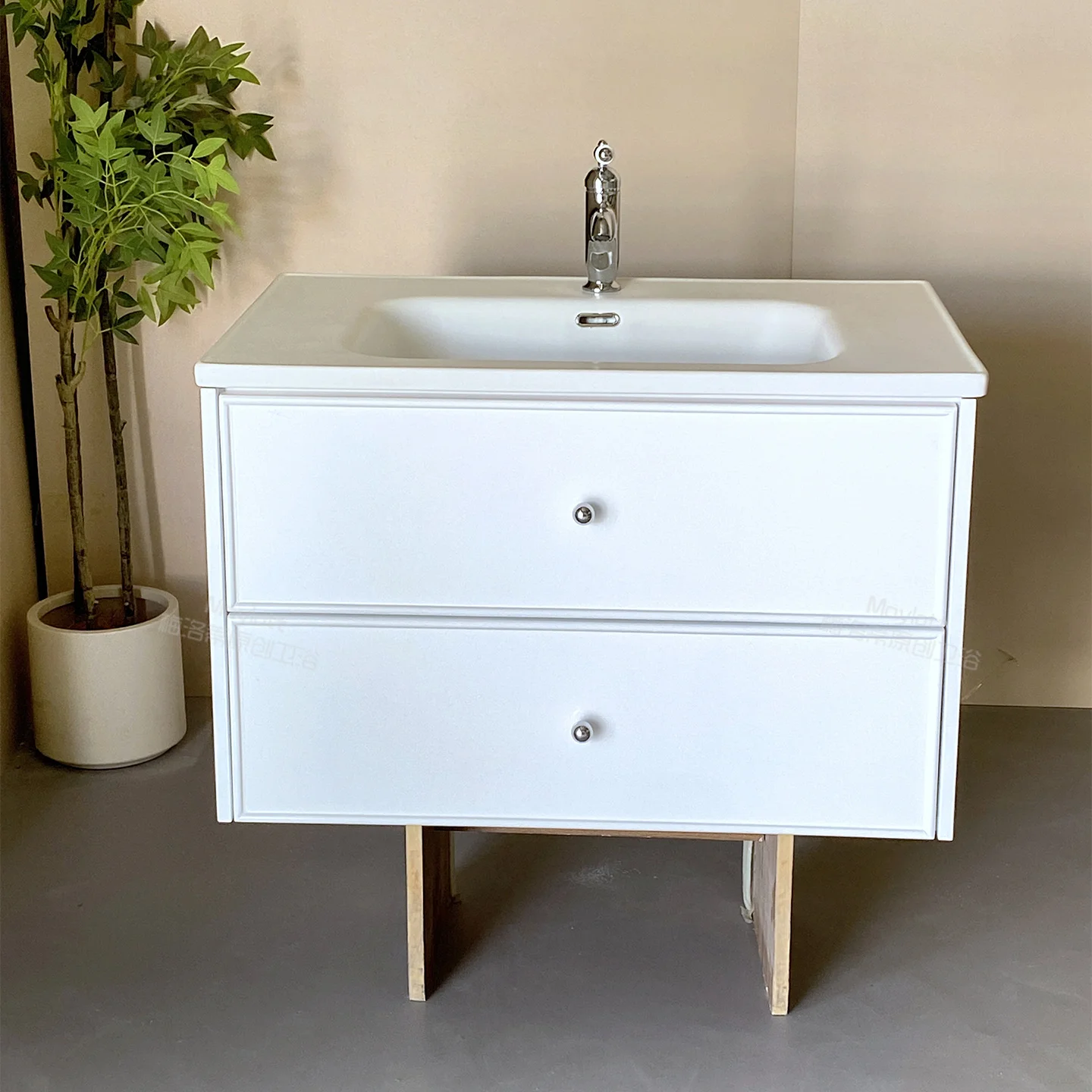 product white wall mounted bathroom cabinet combination washbasin rock board seamless integrated washbasin customization-5