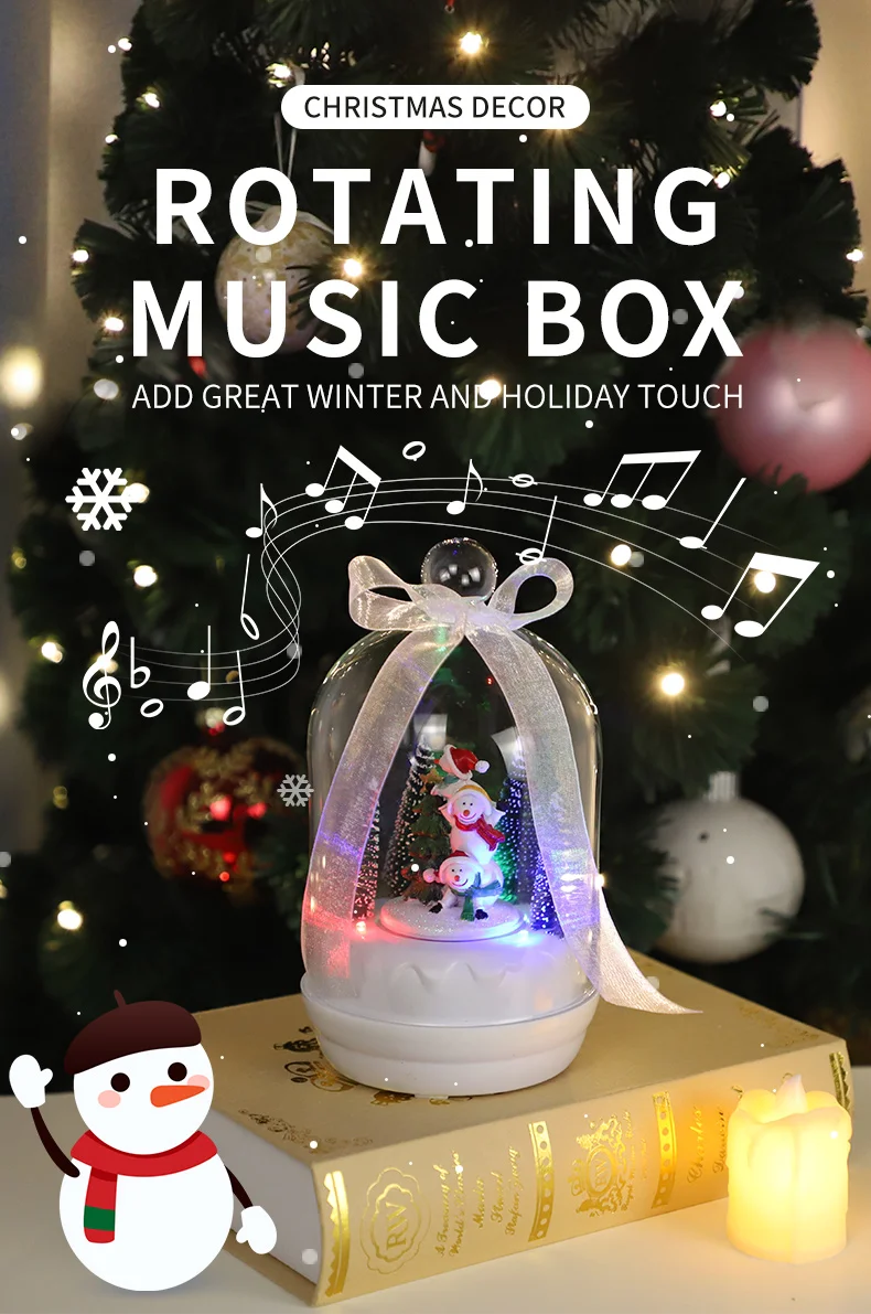 Creative gift carousel crystal ball ornament unicorn octave gift wholesale snow music glass spinning balls manufacture