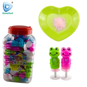 Hot Selling Cheap Plastic Spring Bounce Frog Toy and Sour Powder Candy