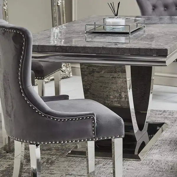 Luxury Silver Chrome Stainless Steel Dining Room Set With Chelsea