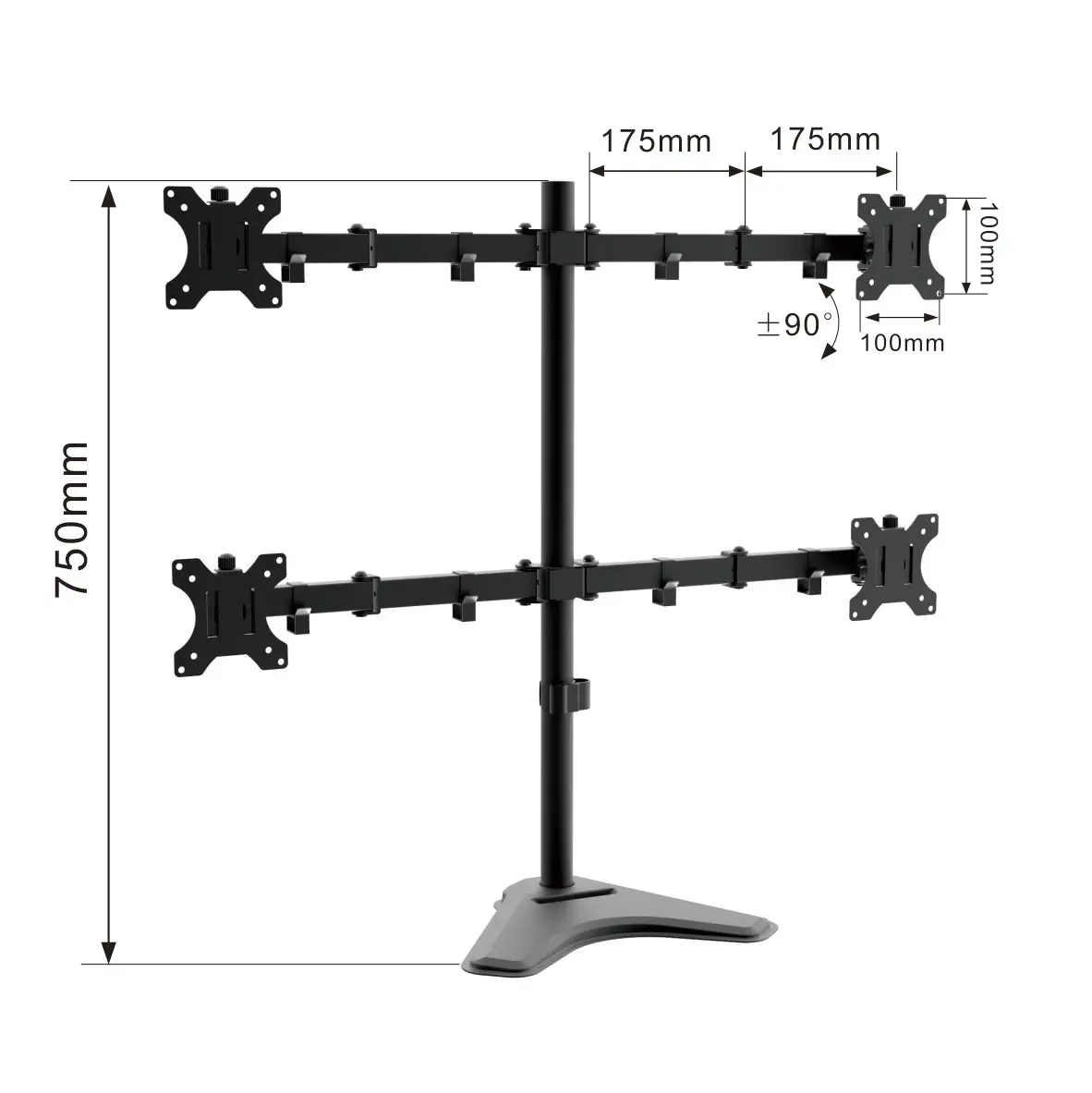 Factory Adjustable Four Screens Degrees Rotation Desktop Monitor Desk 4 Arms Mount Stand