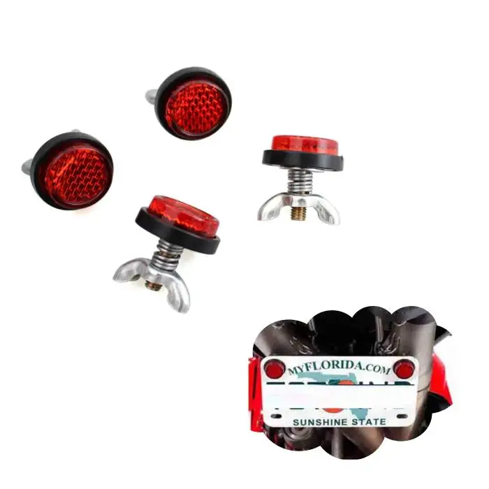 4 Viti Catarifrangenti Rosse Per Targa Moto | Cappucci Rifrangenti Riflettenti TR-2254-RD - 4