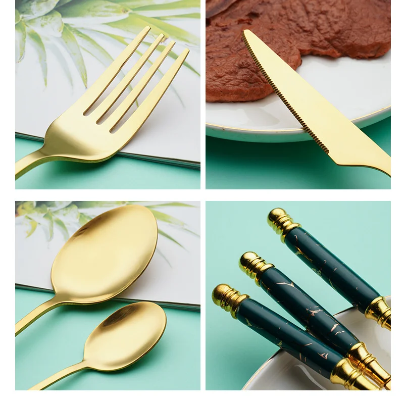 Light Luxury Stainless Steel Cutlery Ceramic Handle 24 Pcs Set Gift Box Gold Silverware Cutlery Set