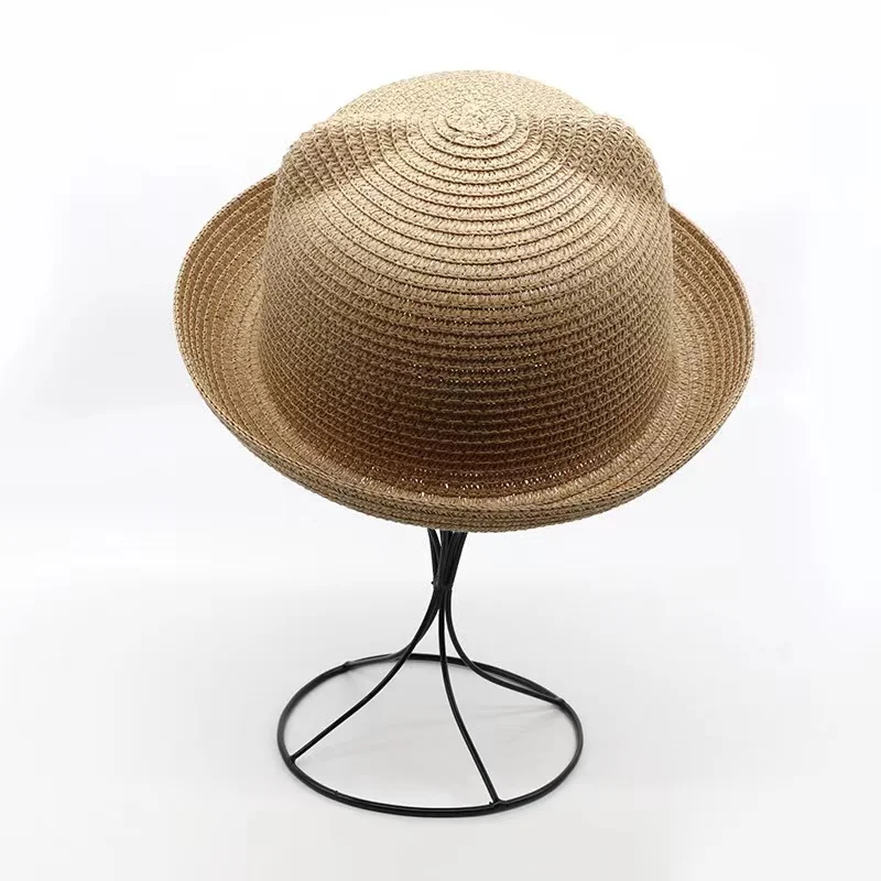 Unisex Cute Cat Ears Paper Straw Boater Hat for Kids Summer Outdoor Fun with Plain Design