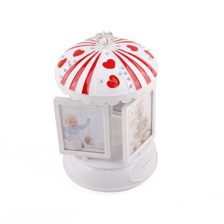 Charm Revolving Carousel Shape White Plastic LED Baby Picture Photo Frame for Home Decor Office Wall Custom Size Gift Box Logo