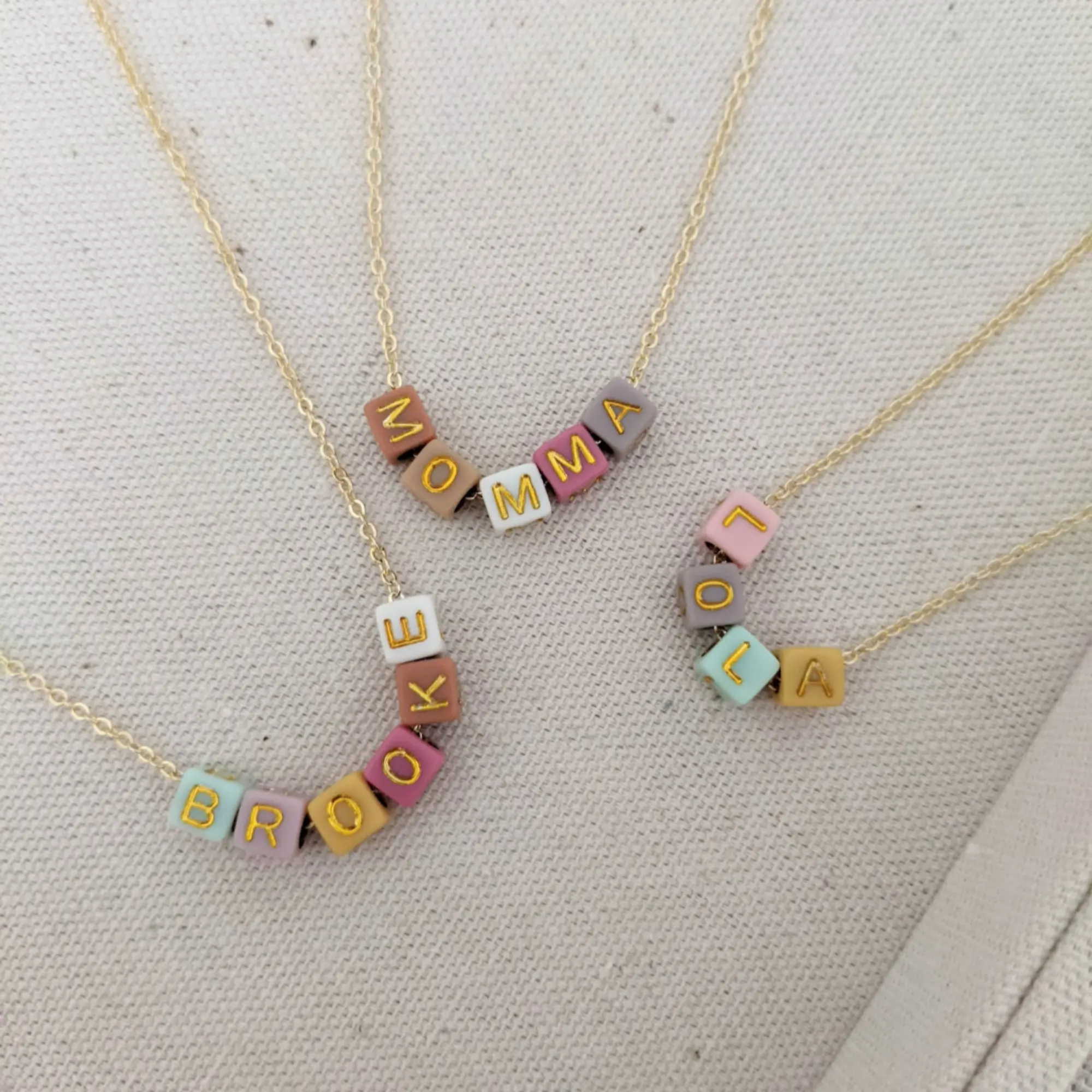 Custom Gold Beaded Name Necklace Word Stainless Steel Necklace