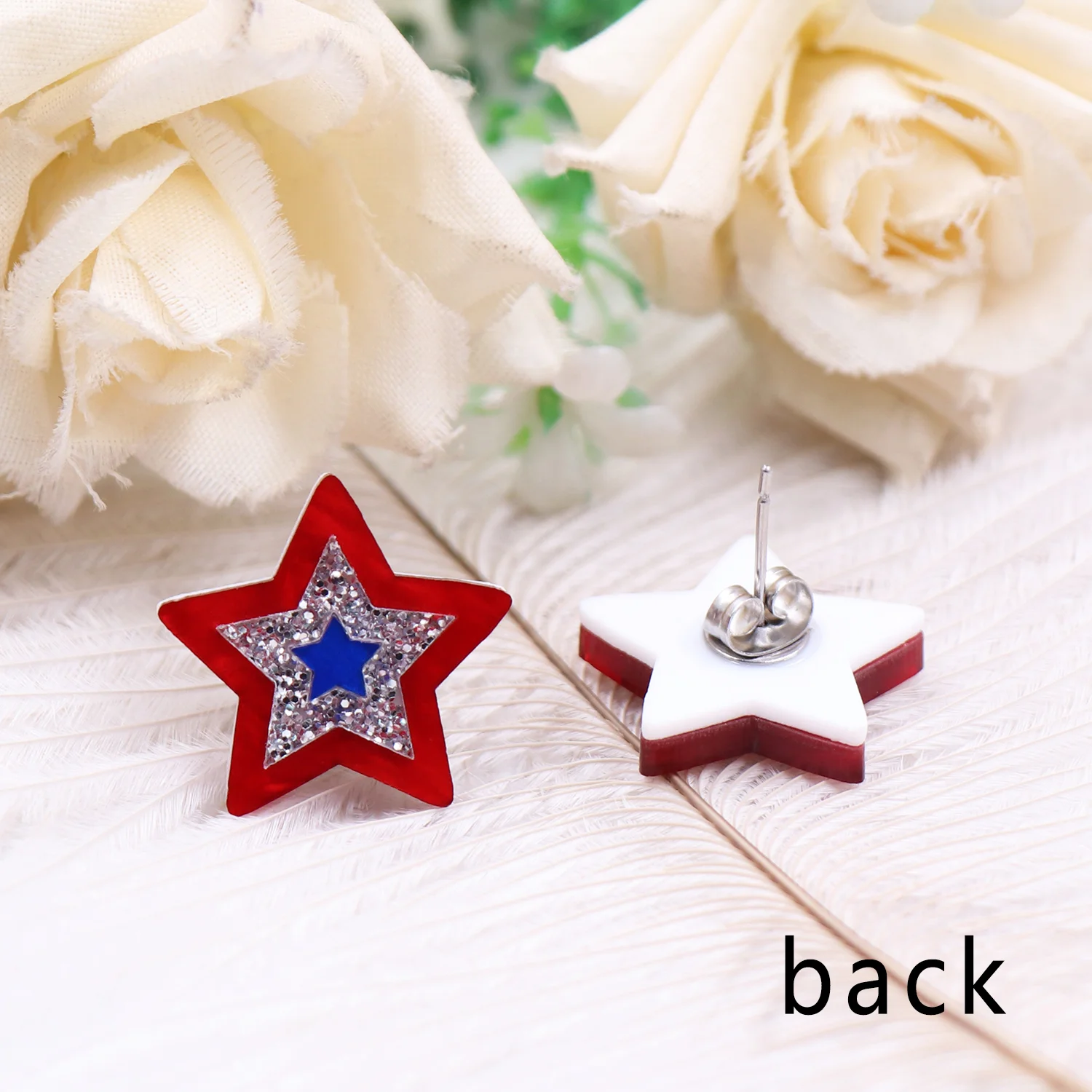 MD123ER2027 1Pair New product CN Stud earring star 4th of July Independence Day TRENDY Acrylic stainless steel Jewelry For women manufacture