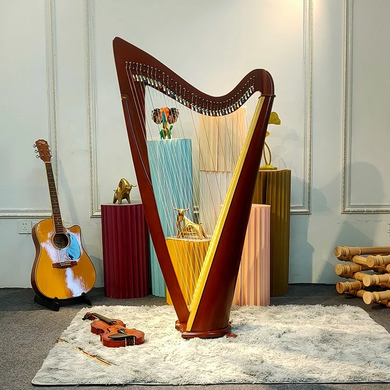 A Professional 38-String Lever Irish Harp Without Pedal Lyre Harp Round Sound Box for Beginners for Teaching Students