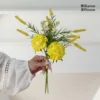 Yellow pine needle grass-pale yellow reed flowers-daisy bouquet