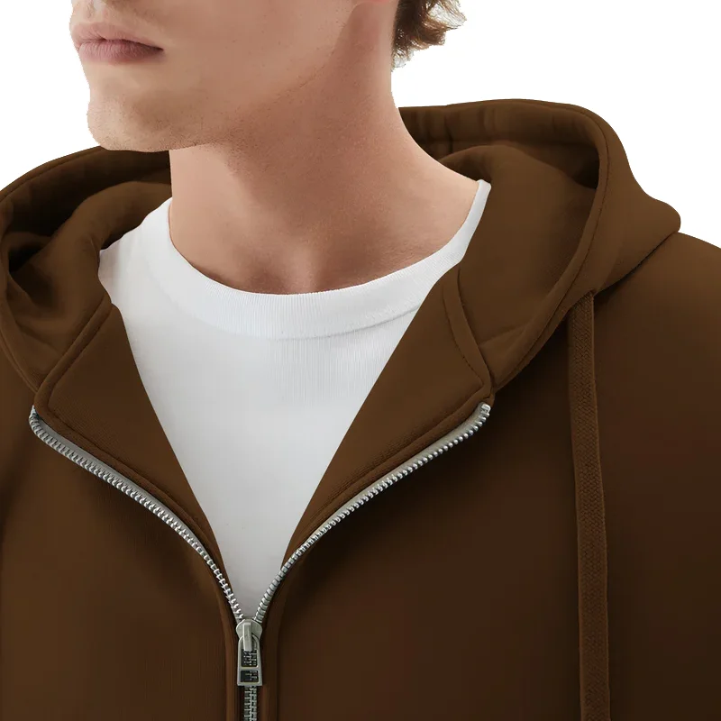 Custom Embroidery Printed Hoodie Boxy Fit Full Zip Cotton Fleece Men's Zipper up Jacket Heavyweight Sweatshirt Plain Men Hoodies