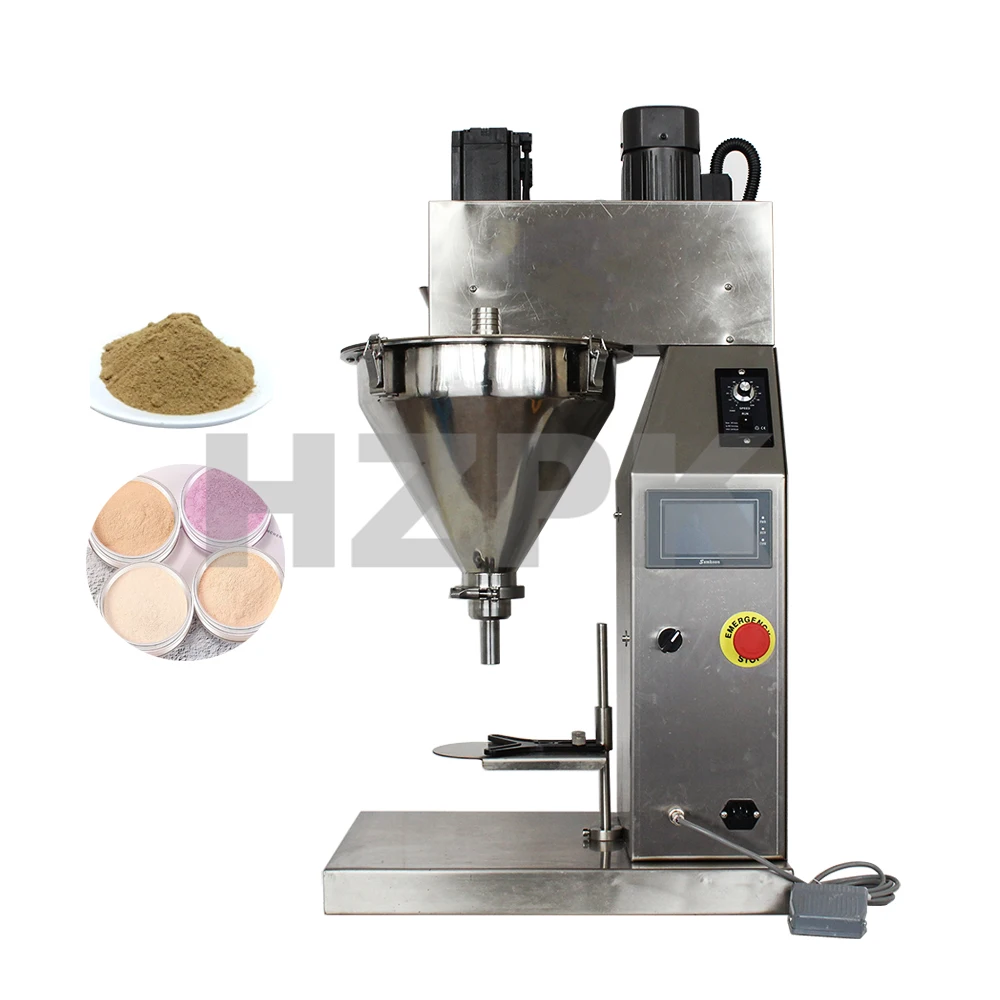 HZPK Small Semi Automatic Table Top Dry Sachet Milk Cosmetic Chemical Powder Weighing Dosing Filling and Bottle Packing Machine