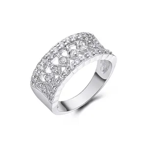 Keiyue Luxury 925 Sterling Silver Eternity Wedding Engagement Rings Trendy Zircon Pave Diamond for Parties and Anniversaries