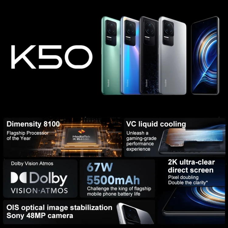 Xiaomi Redmi K50 Pro 5G Smartphone - 108MP Camera, 8GB RAM, 128GB