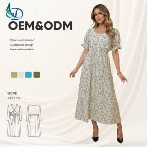 Women's A-line Dress with Retro Casual Style, Pleated Short Sleeved, Summer Pure Color ODM Supply Dress