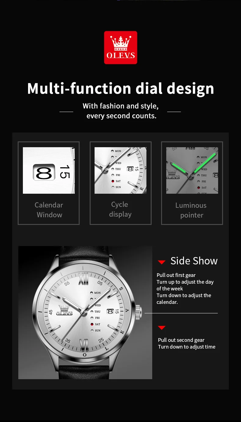 OLEVS 2931 Original Leather Strap Fashion Waterproof Quartz Top Brand Luxury Men's Wrist Watch Men Business Luminous Watches