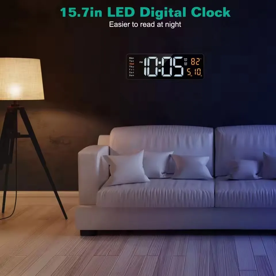 The Most Popular 13 Inches Big Size Digital Wall Clock Remote Control Wall LED Clock With Temperature Calendar