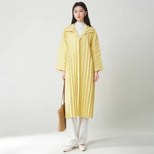 2025 Autumn New Miyake Pleated Windbreaker Jacket Women's Cardigan Temperament High Quality British Style Mid-Length Coat