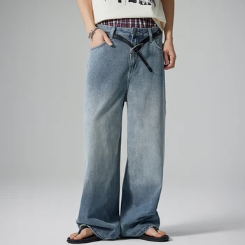 Wholesale Fashion Custom Jeans Men Straight Leg Loose Long Hommes Denim Pants Baggy