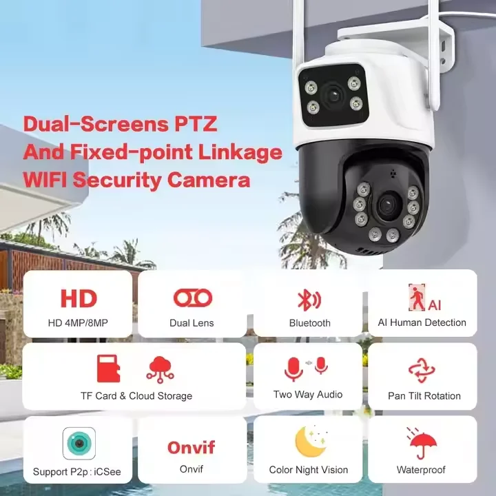 8MP PTZ Wifi Camera Dual Lens Ai Human Detect Auto Tracking Outdoor Wireless  Network Camera BOAVISION