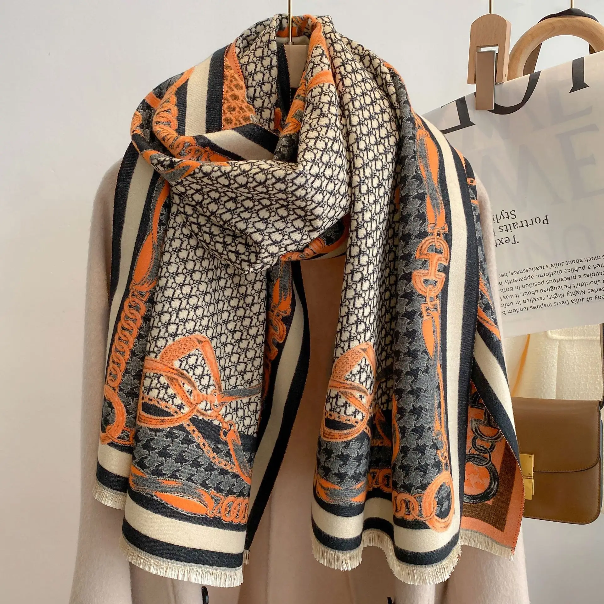 Women Cashmere Warm Pashmina Orange Horse Scarves Luxury Brand Look Winter  Scarf Shawls Wrap