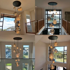 New Design Hanging Glass Globe Lighting LED Modern Chandelier Long Staircase