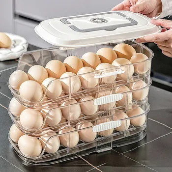 Rotating Multi-Layer Egg Storage Box Slanted Opening Side Door Self-Adjusting Automatic Egg Tray Food Storage Container