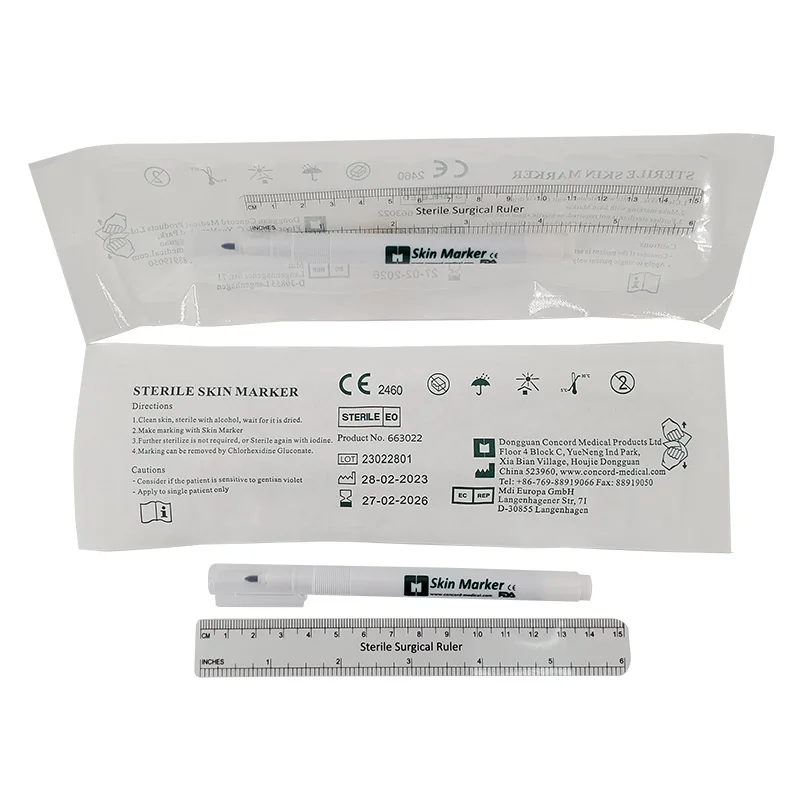 Professional Free Ruler Surgical Skin Marker Pen 0.5mm-1mm Washable Permanent Ink with Ruler