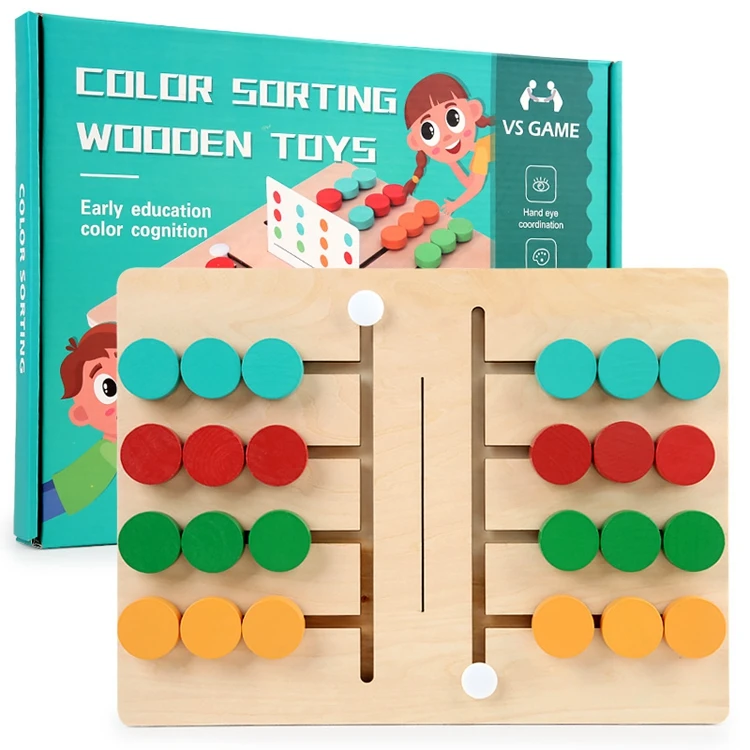 QINGTANG Wooden Four Color Puzzle Game Toys Color Sorting Matching Game for Kids Learning