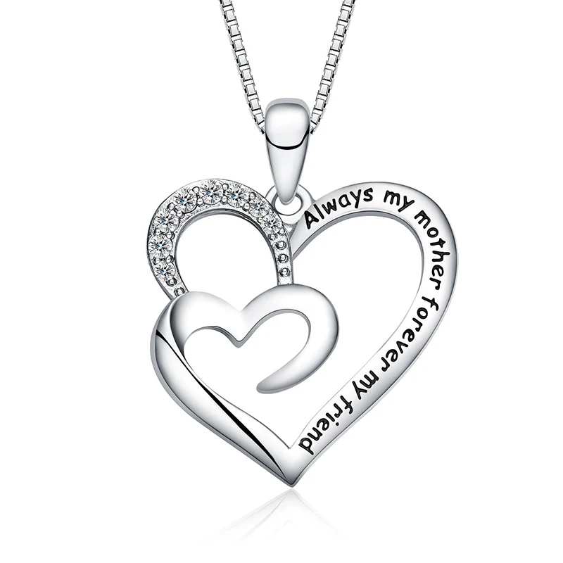 Alov Collana Mamma In Argento 925 Con Ciondolo E Incisione 'Always My Mother Forever My Friend' – Zircone E Catena 45 Cm – Regalo Sentimentale - 2