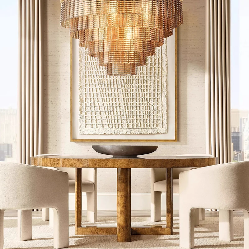 Rh American Country Solid Wood Round Dining Table Log Paste Tree Burl ...