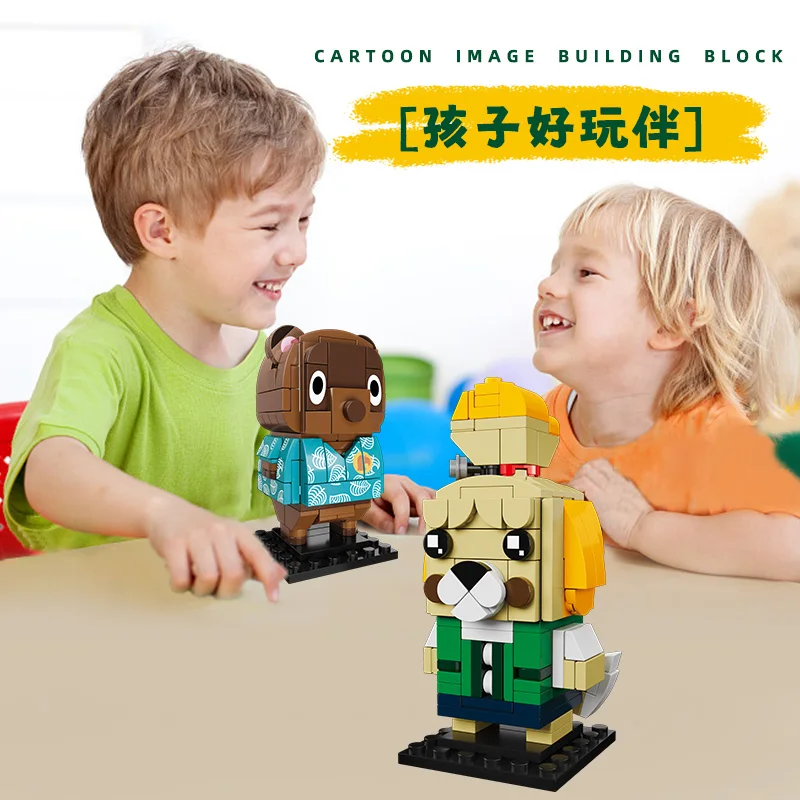 CAYI Animal Crossing Block Moc Square Head Anime Figure Assembled Building Block Sets DIY Nano Brick Educational Toys for kids