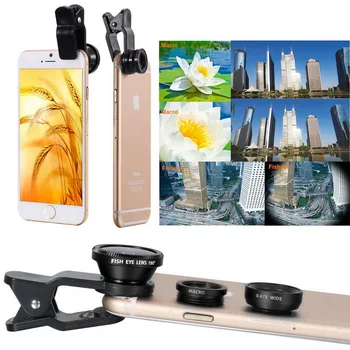 Universal lens Clip 3 in1 kit 0.67x wide angle macro fisheye cell phone camera lens for Iphone 6/6s/5s/5/4s/4
