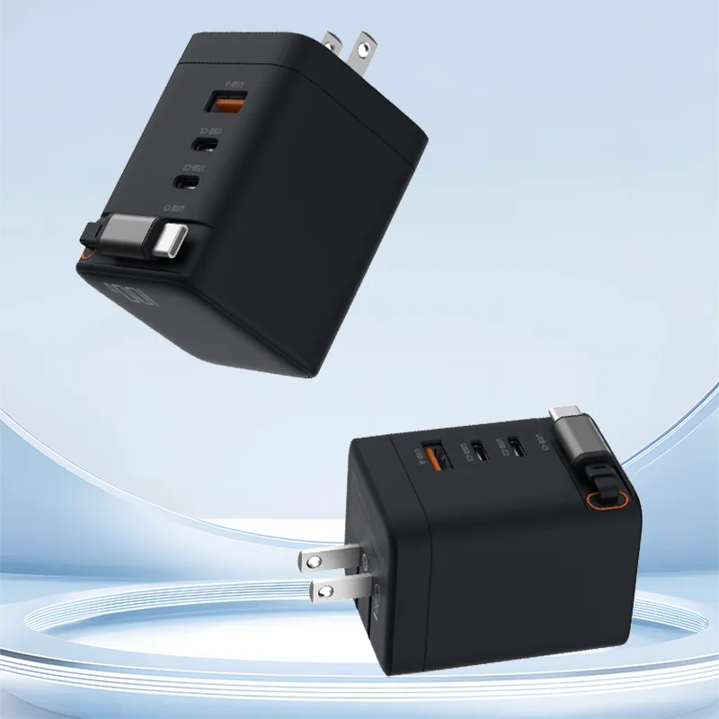 100W Portable GaN Fast Charger with Retractable Cable