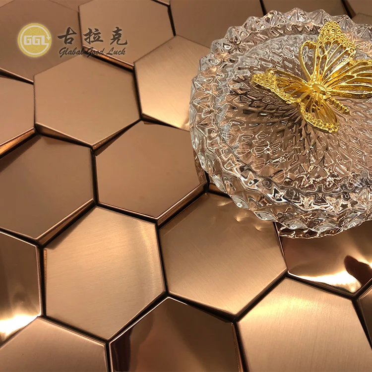 Hexagon Luxury Wall Tiles Glossy Gold Metal Mosaic for Backsplash manufacture