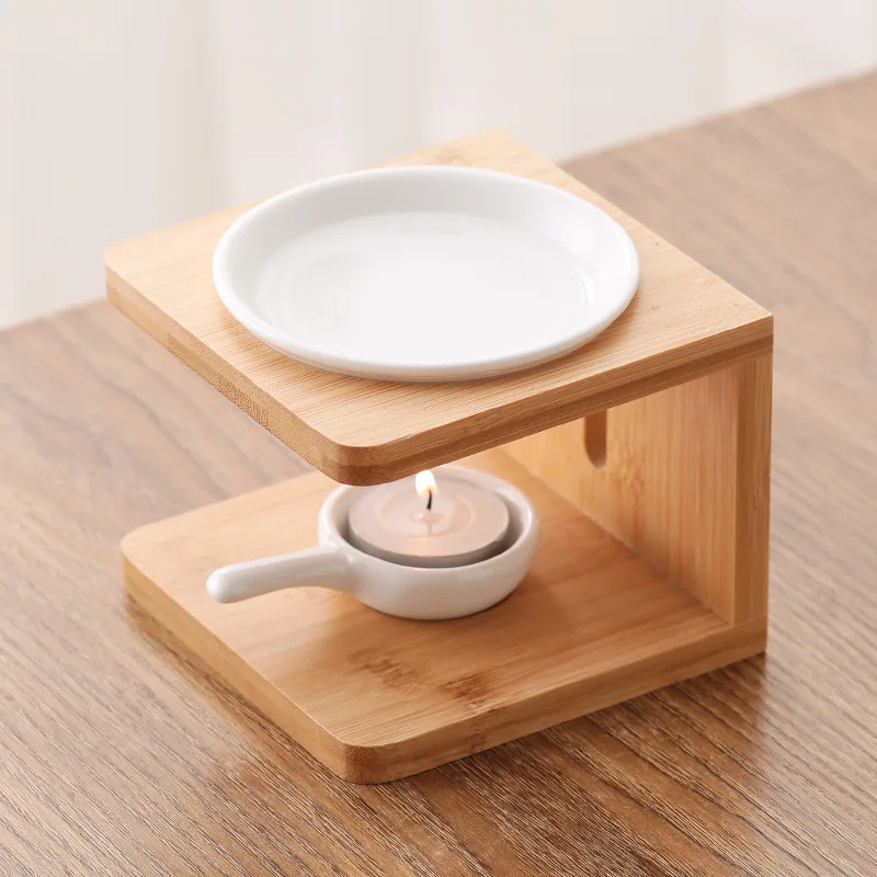 Eco-Friendly Home Aromatherapy Essential Oil Diffuser Ceramic Tealight Oven Candle Bamboo Fragrance Oil Burner Home Decoration