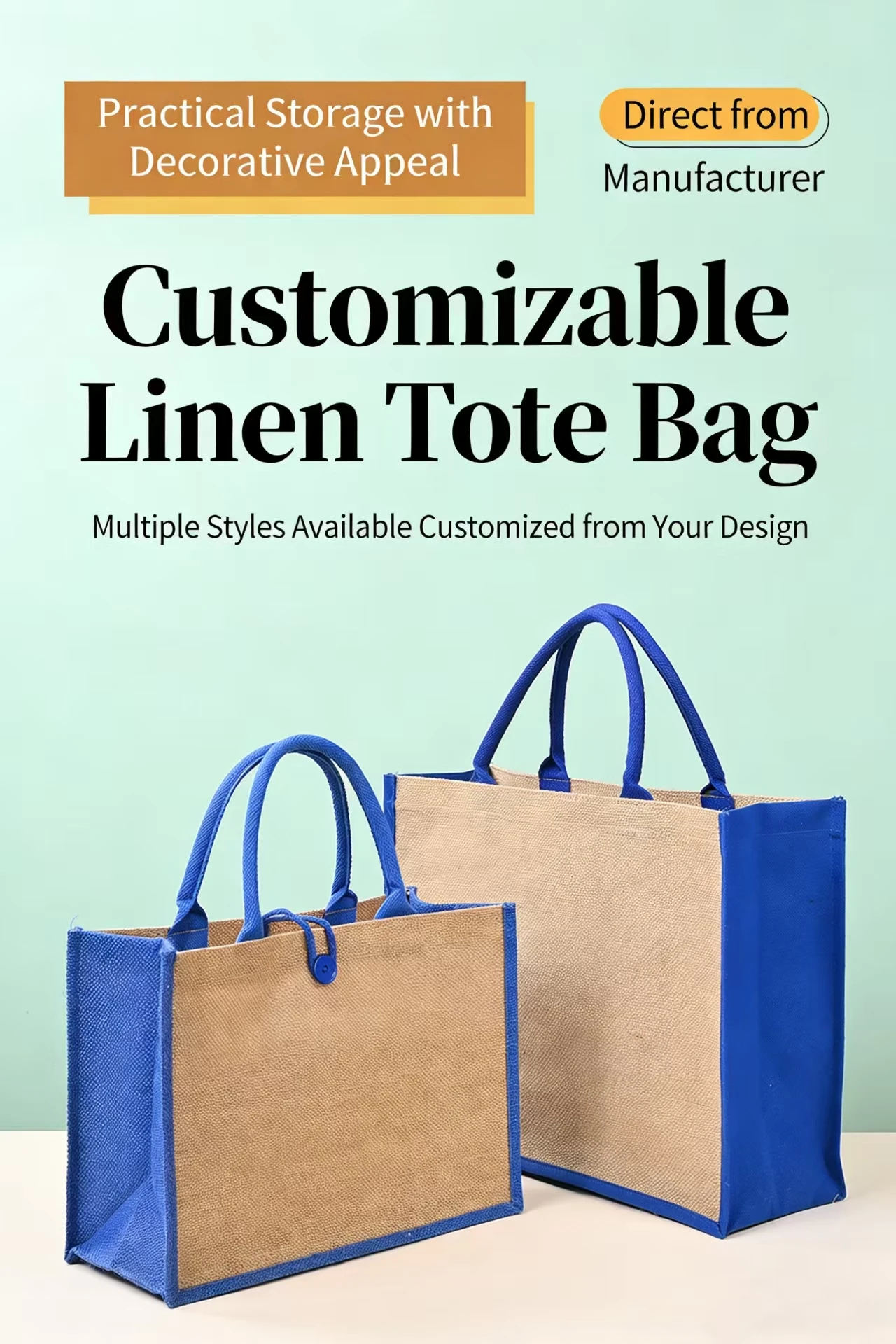 Wholesale  Custom Printed Eco-friendly Burlap Tote Bags Reusable Fashion Jute Shopping & Beach Bags Geometric Patterns preview 6
