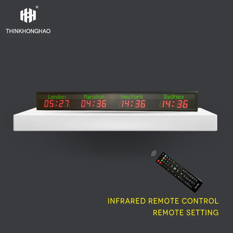 [customization] Indoor Remote Control Wall Mounted High Brightness Hotel Digital Clock / Airport World Clock LED Clock