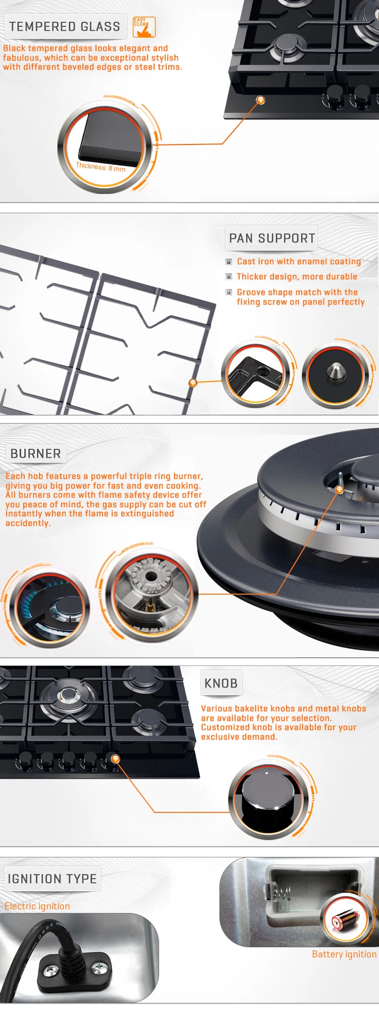 High Quality Chinese Gas Cooktop Supplier Auto Ignition 5 Burner Gaz Hob With Wok Burner Gas