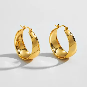 wholesale fashion jewelry hoop design earrings 18K Gold plated stainless steel  earrings hoops for women