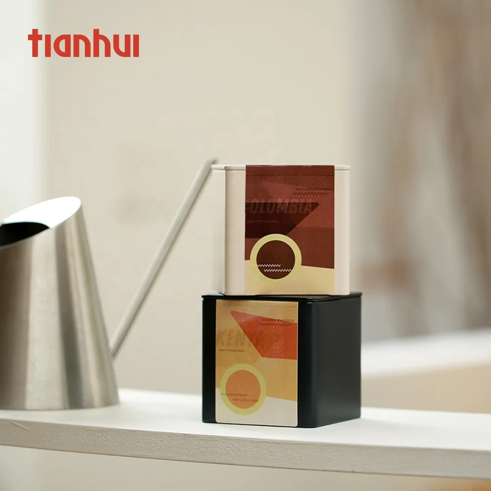 Tianhui – conception de Logo personnalisé, vente en gros, carré blanc, 150g, 300g, grains de café, épices, fabricant de boîtes de conserve