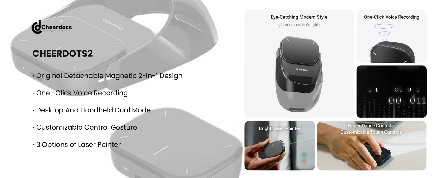 Cheerdots2 Bluetooth Destacável Air Mouse Touchpad Mouse com Gravação De Voz Apresentador Remoto Sem Fio com Ponteiro Laser