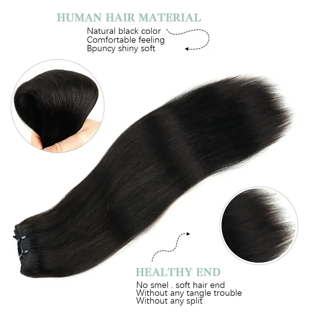 Clip-In-Haarverlängerungen, 100 % Echthaar, natürlich, glatt, nahtlos, zum Anklipsen, Haarverlängerungen für Frauen_voghion.com