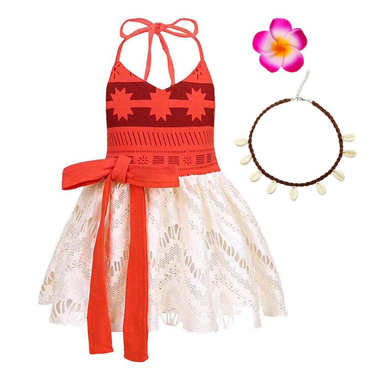 moana birthday party dress Jurebecia Princess Costume for Girls Adventure Dress Outfit Two-Pieces Crop Top Skirt Set Birthday Party Clothes 100 cm 2-3 Years, Girl's, Red